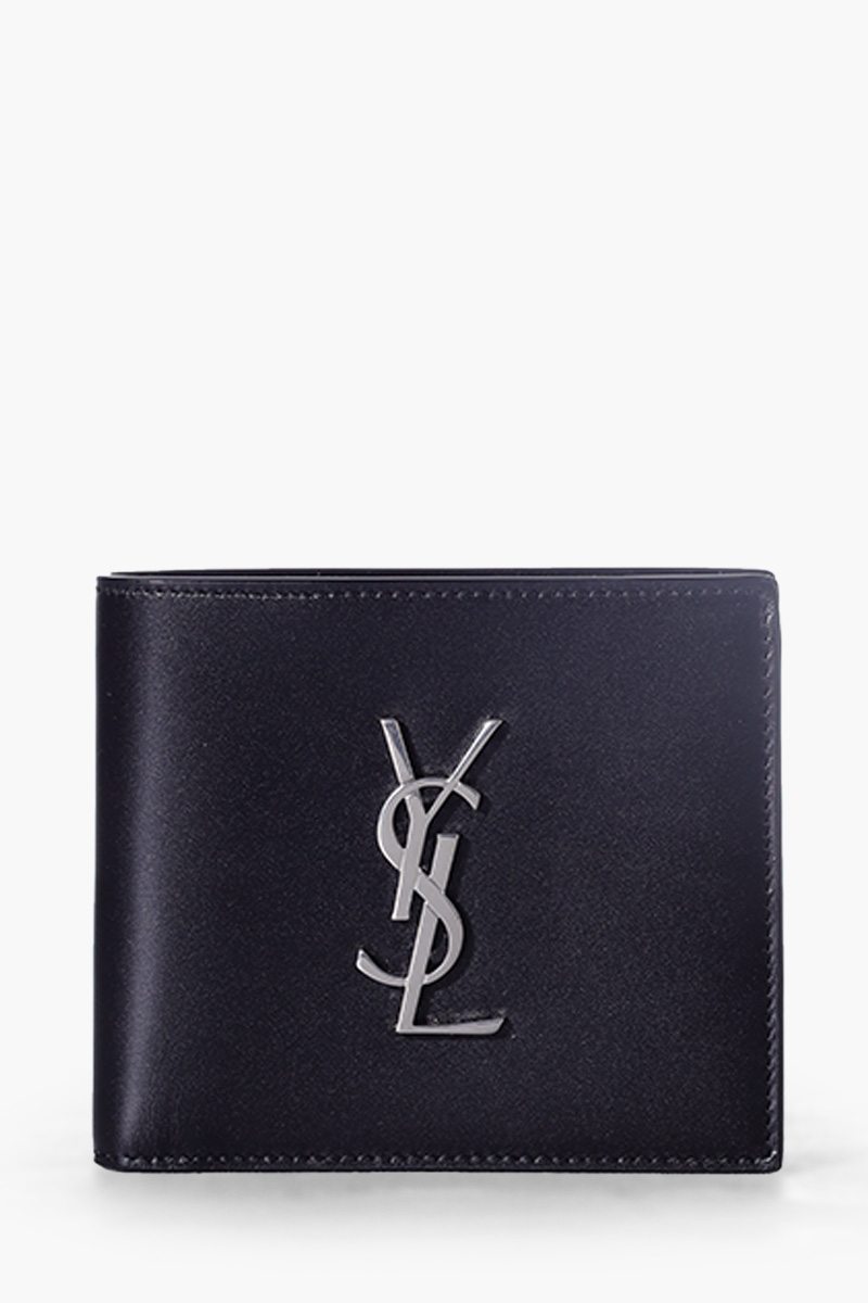 SAINT LAURENT Cassandre East/West Single Fold Wallet in Black Calfskin Leather SHW 0