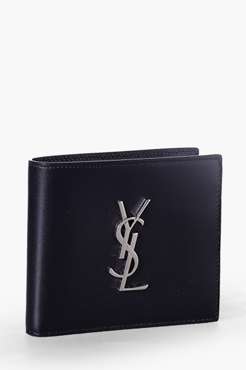 SAINT LAURENT Cassandre East/West Single Fold Wallet in Black Calfskin Leather SHW 2