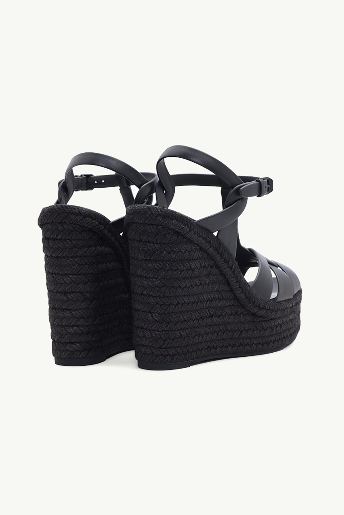 SAINT LAURENT Espadrille 12cm T-Strap Wedge Sandals in Black Calf 2