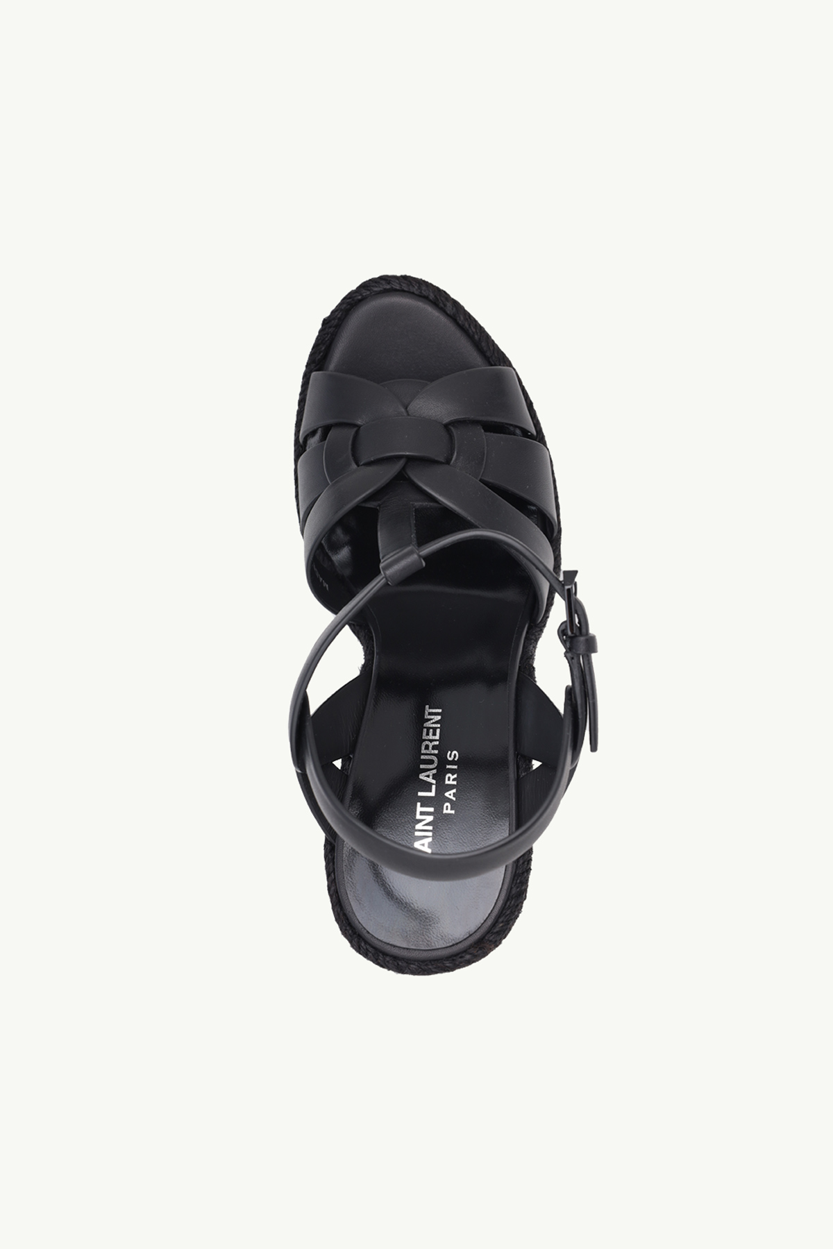 SAINT LAURENT Espadrille 12cm T-Strap Wedge Sandals in Black Calf 3