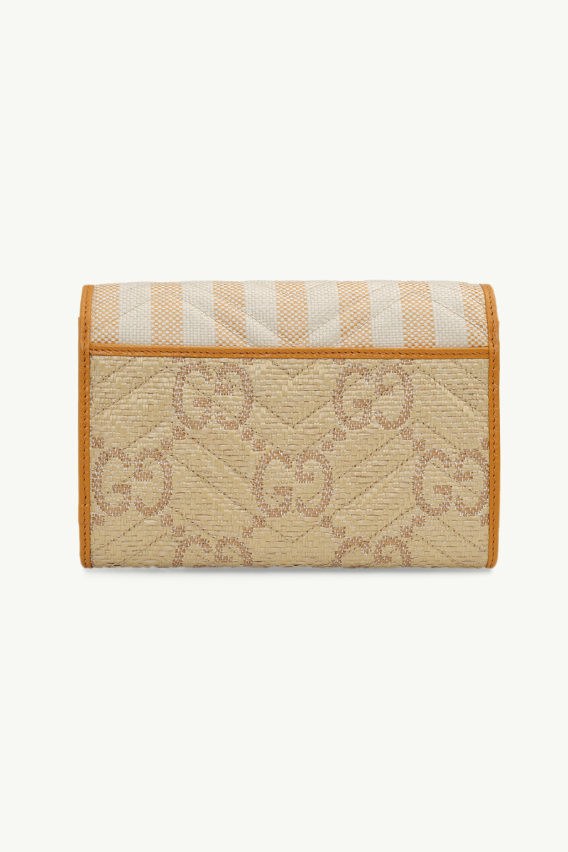 GUCCI Mini GG Marmont Wallet on Chain in Beige/Orange Raffia Effect GHW 1