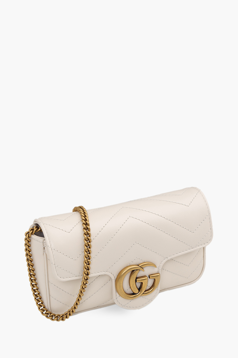 GUCCI Super Mini GG Marmont Shoulder Bag in White GHW 2