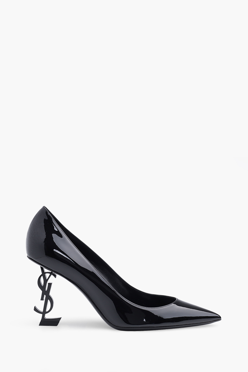 SAINT LAURENT Opyum 85mm Pumps in Black Patent with Black Logo Heels 0