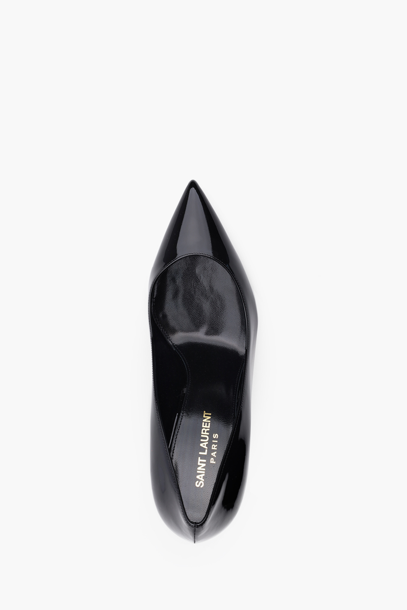 SAINT LAURENT Opyum 85mm Pumps in Black Patent with Black Logo Heels 3