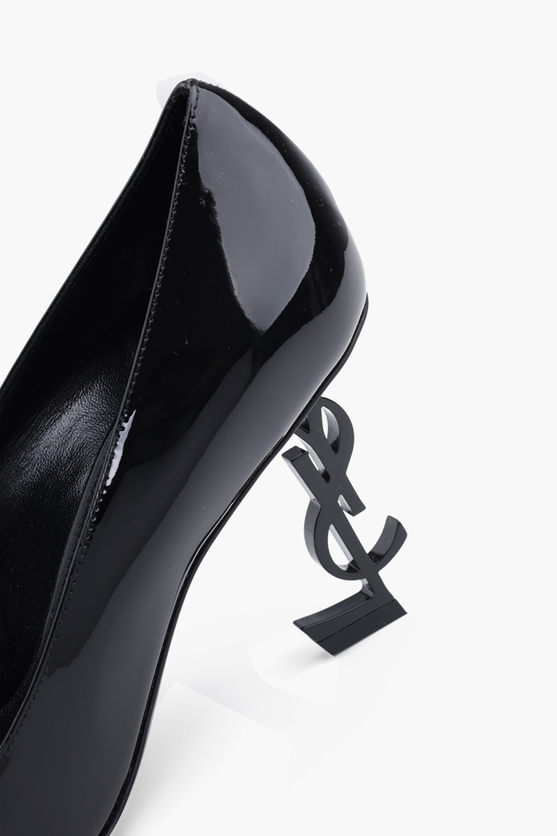 SAINT LAURENT Opyum 85mm Pumps in Black Patent with Black Logo Heels 4