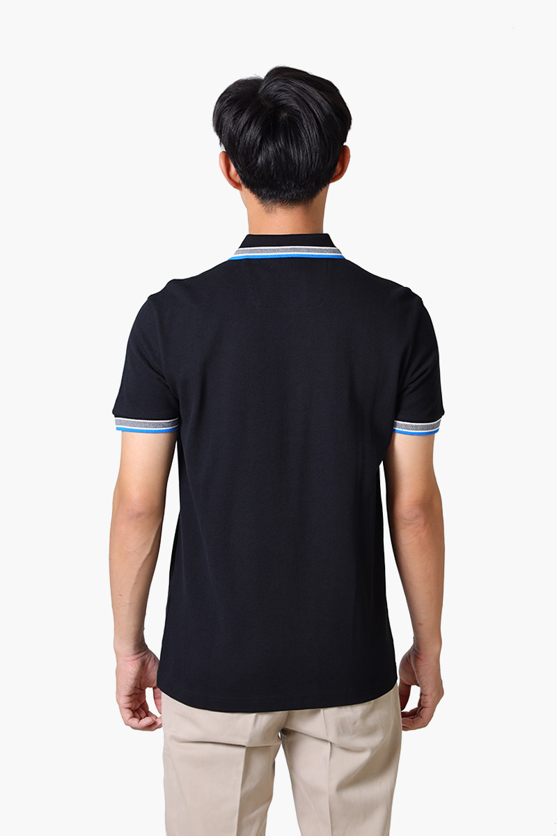 HUGO BOSS Men Paddy Organic-Cotton Regular Fit Polo Shirt in Black/Blue with Contrast Logo Details 1