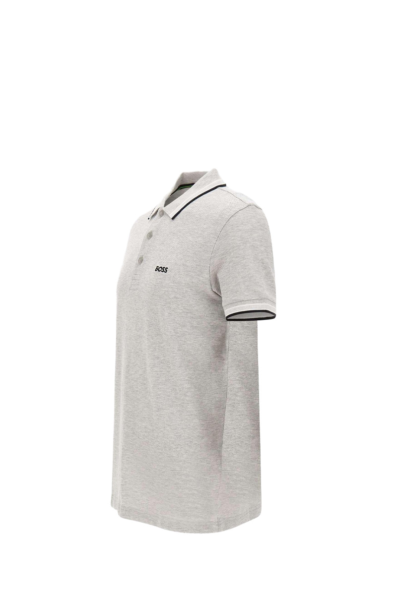 HUGO BOSS Men Paddy Organic-Cotton Regular Fit Polo Shirt in Silver Grey/Black with Contrast Logo Details 2