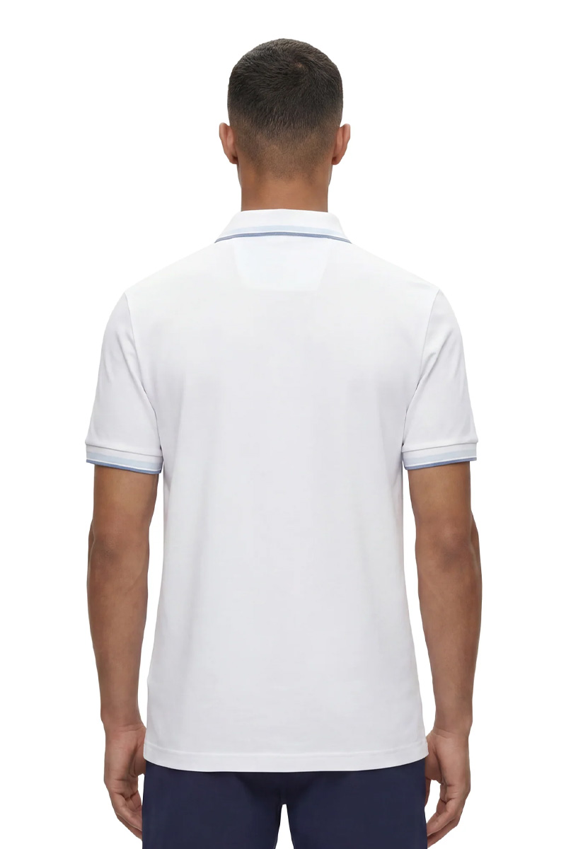 HUGO BOSS Men Paddy Organic-Cotton Regular Fit Polo Shirt in White/Blue with Contrast Logo Details 2