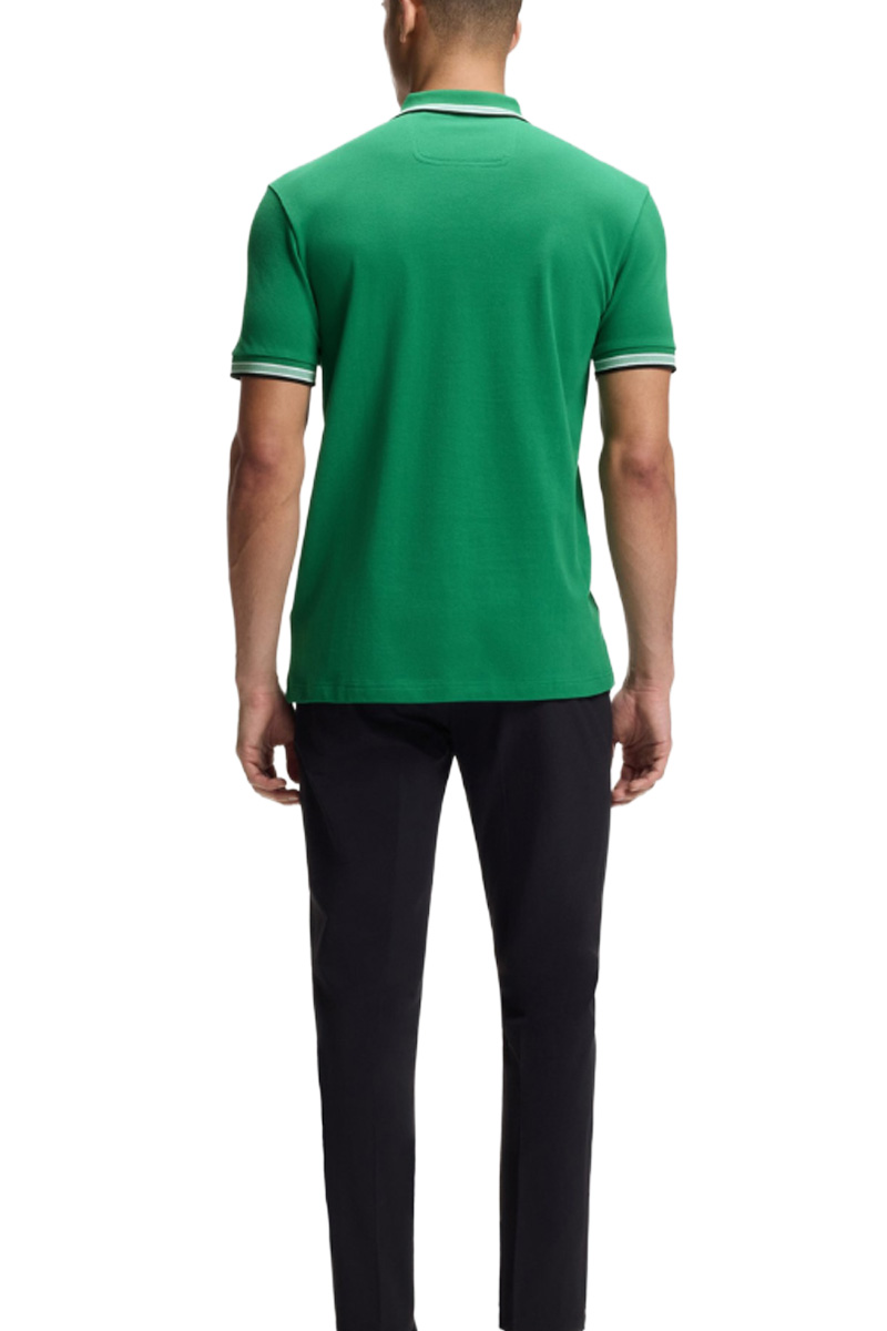 HUGO BOSS Men Paddy Organic-Cotton Regular Fit Polo Shirt in Green with Contrast Logo Details 2