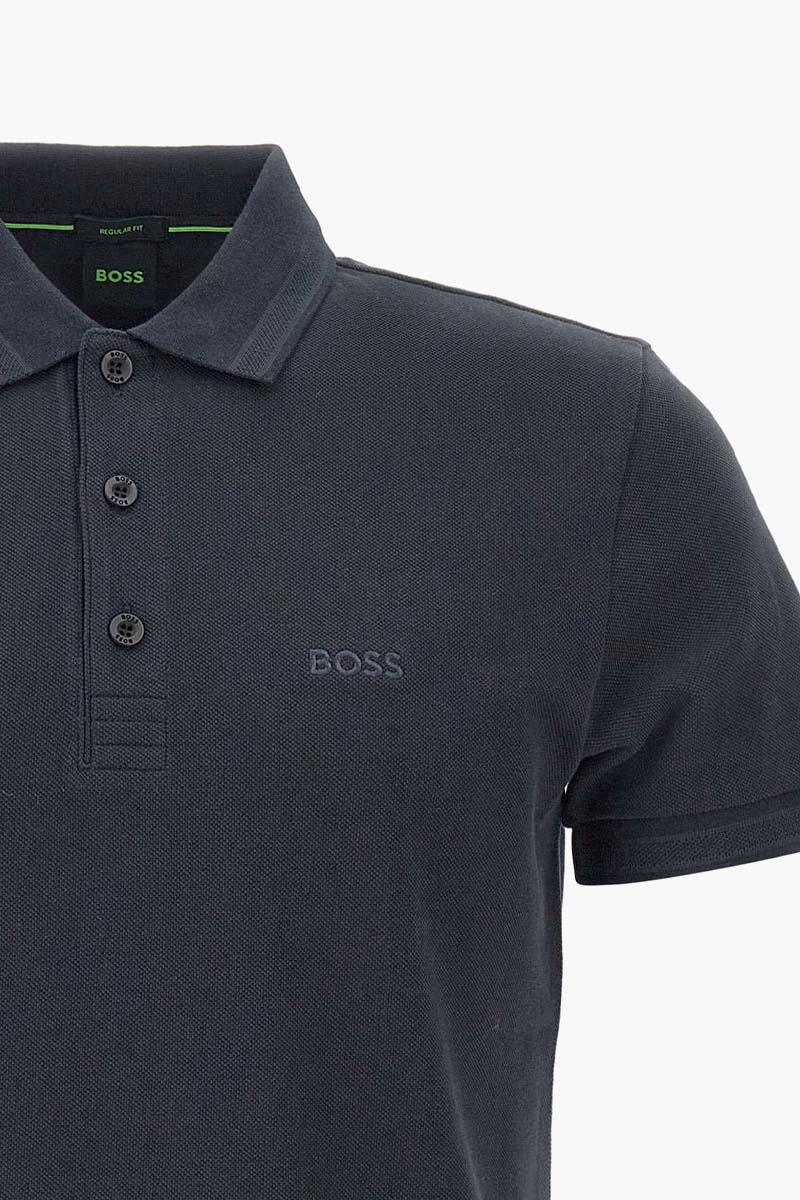 HUGO BOSS Men Paddy Organic-Cotton Regular Fit Polo Shirt in Blue with Contrast Logo Details 3
