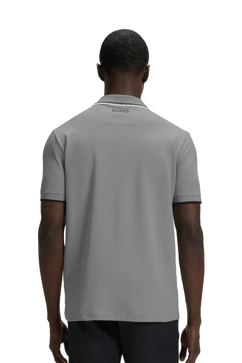 HUGO BOSS Men Contrast Logo Polo Shirt in Silver/Black/White Cotton Blend 2