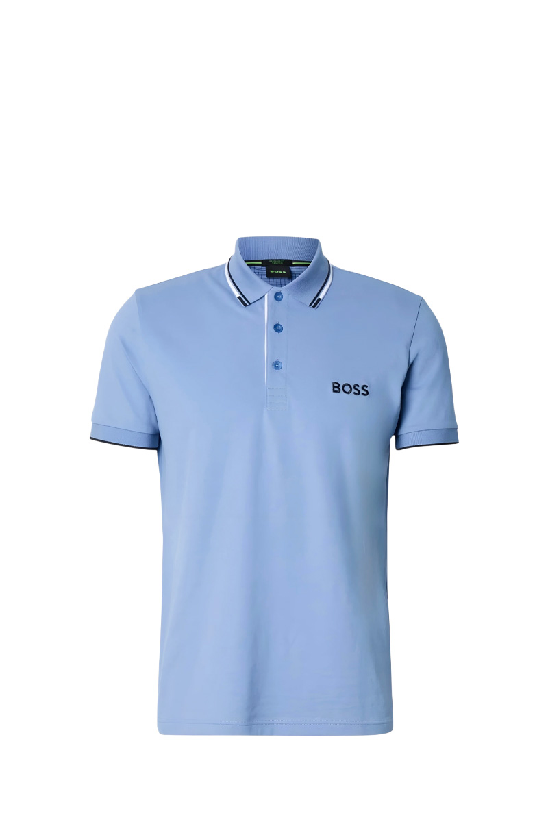 HUGO BOSS Men Contrast Logo Polo Shirt in Steel Blue Cotton Blend 0