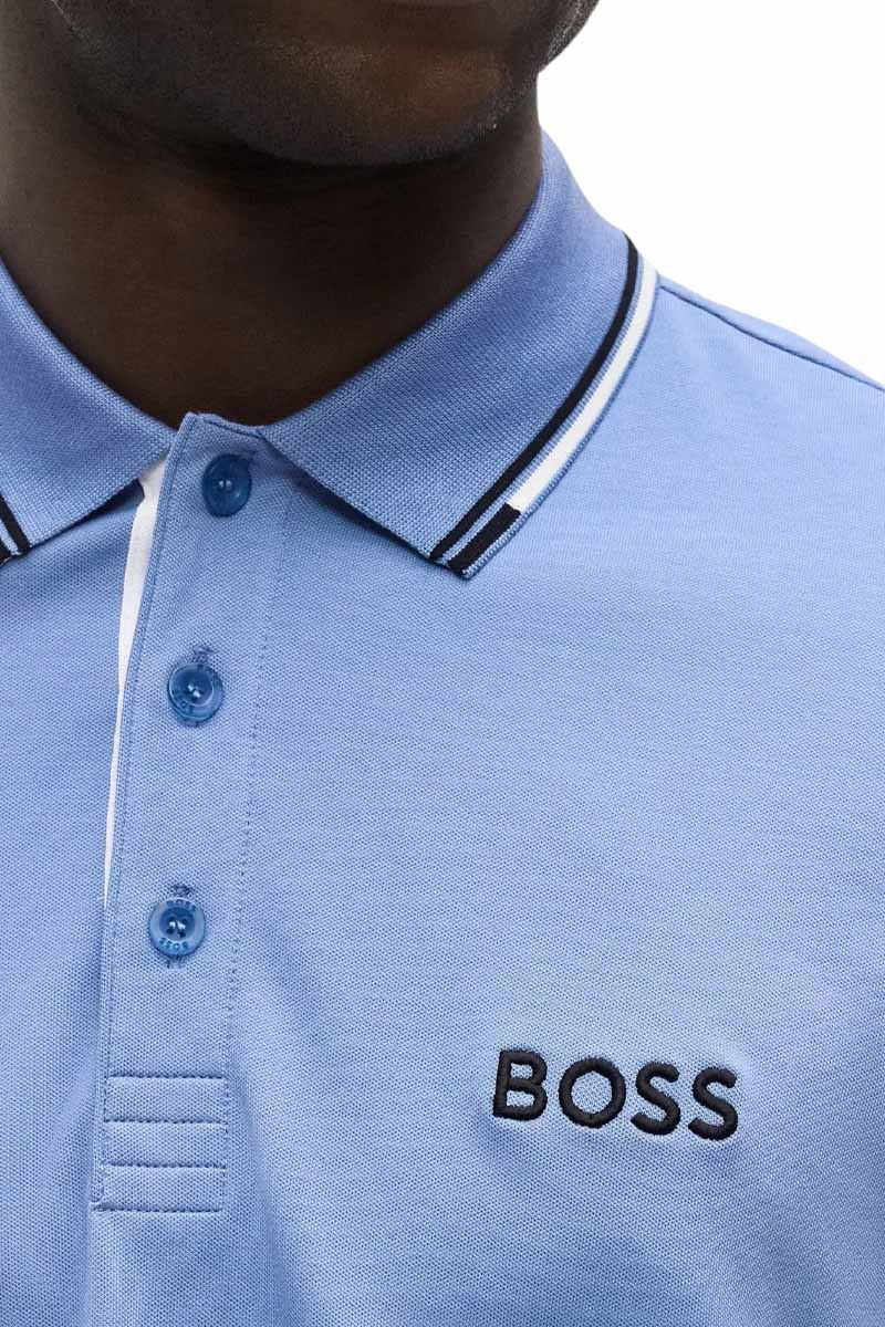 HUGO BOSS Men Contrast Logo Polo Shirt in Steel Blue Cotton Blend 2