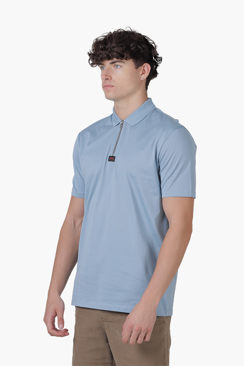 HUGO BOSS Men Deresom223 Mercerised-Cotton Polo Shirt in Light Blue with Zip Placket 2