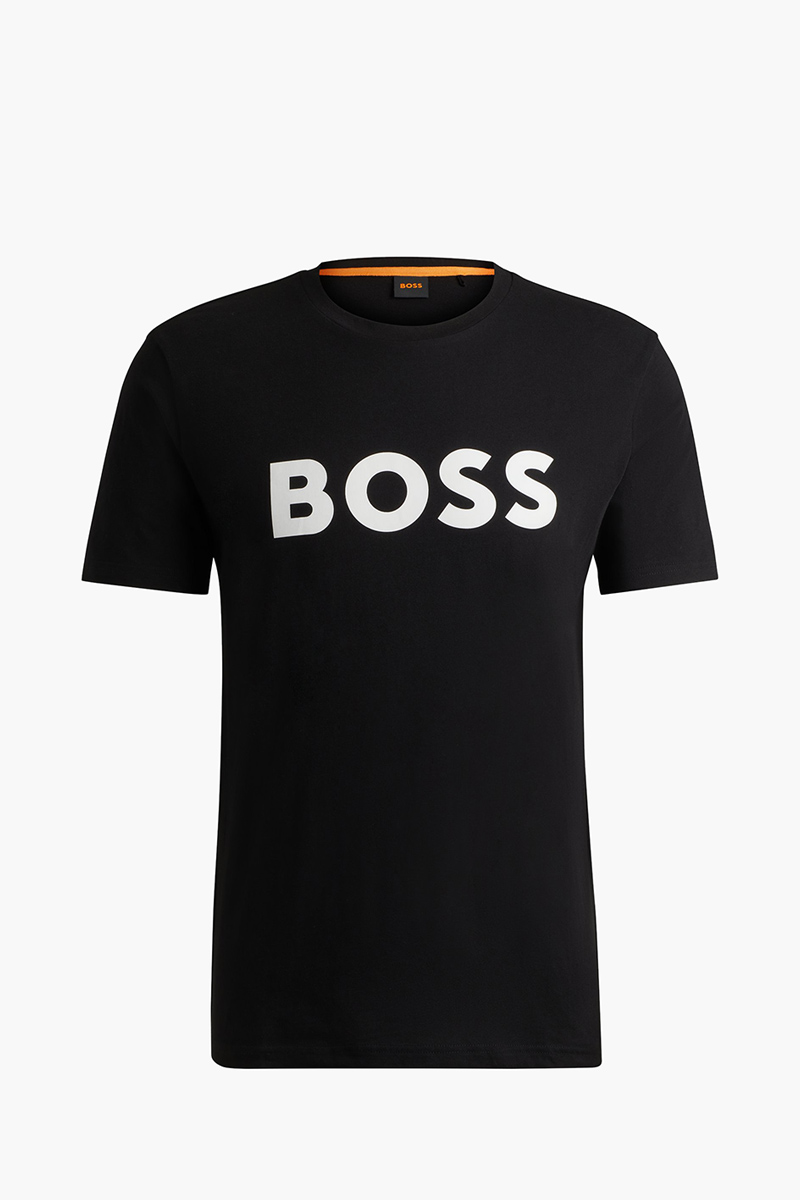 HUGO BOSS Rubber Print Logo Cotton Jersey T-Shirt in Black/White 0