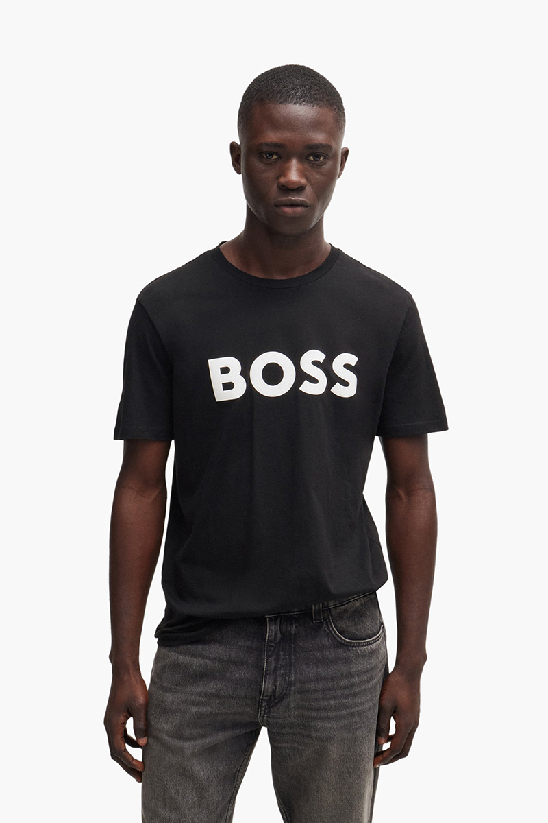 HUGO BOSS Rubber Print Logo Cotton Jersey T-Shirt in Black/White 1