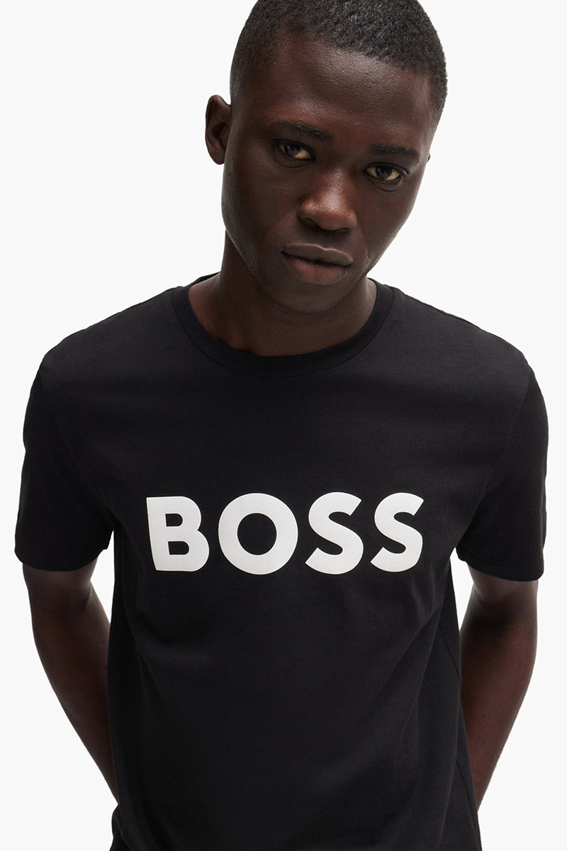 HUGO BOSS Rubber Print Logo Cotton Jersey T-Shirt in Black/White 3