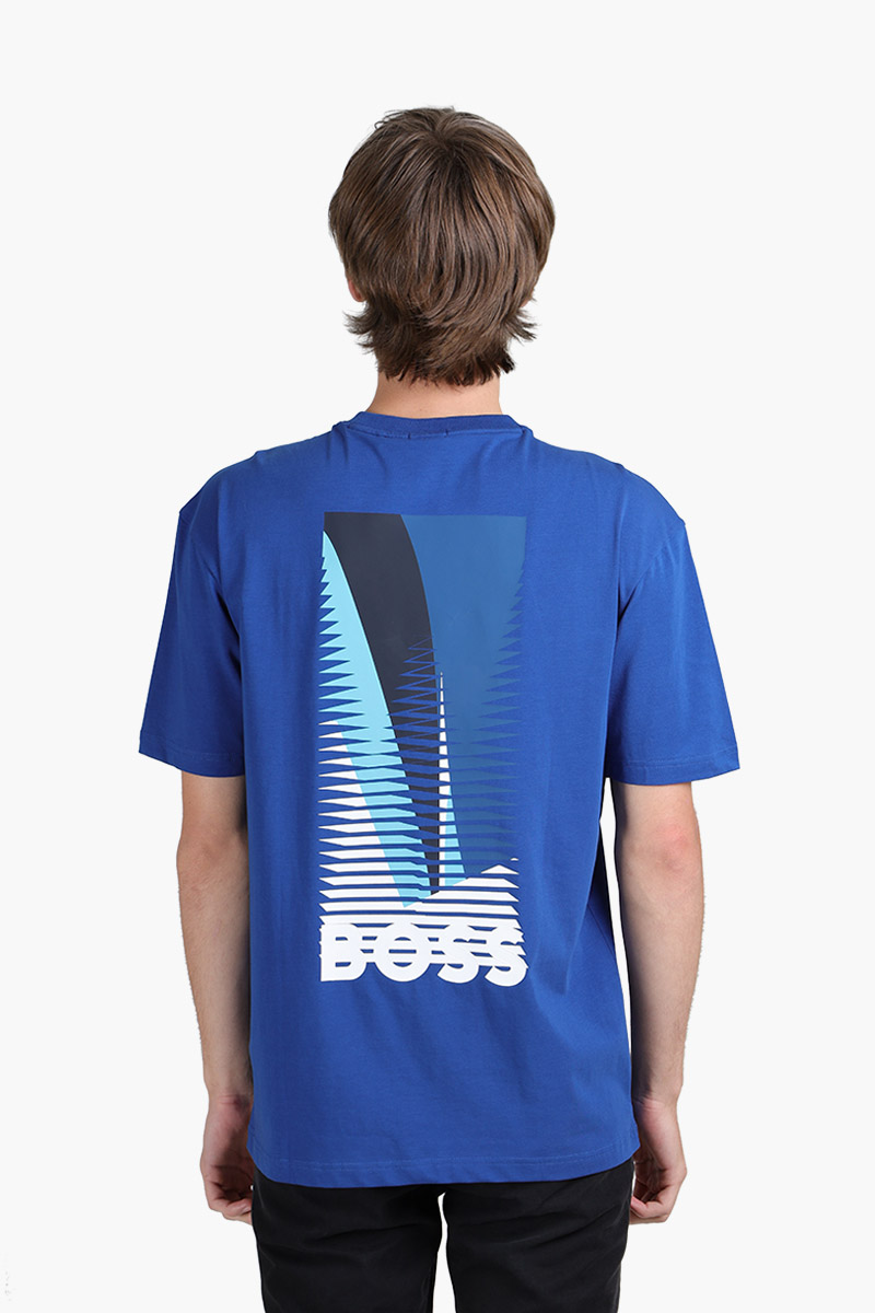 HUGO BOSS Men Tee 6 Relaxed Fit T-Shirt in Bright Blue Stretch Cotton with Printed Artwork 1