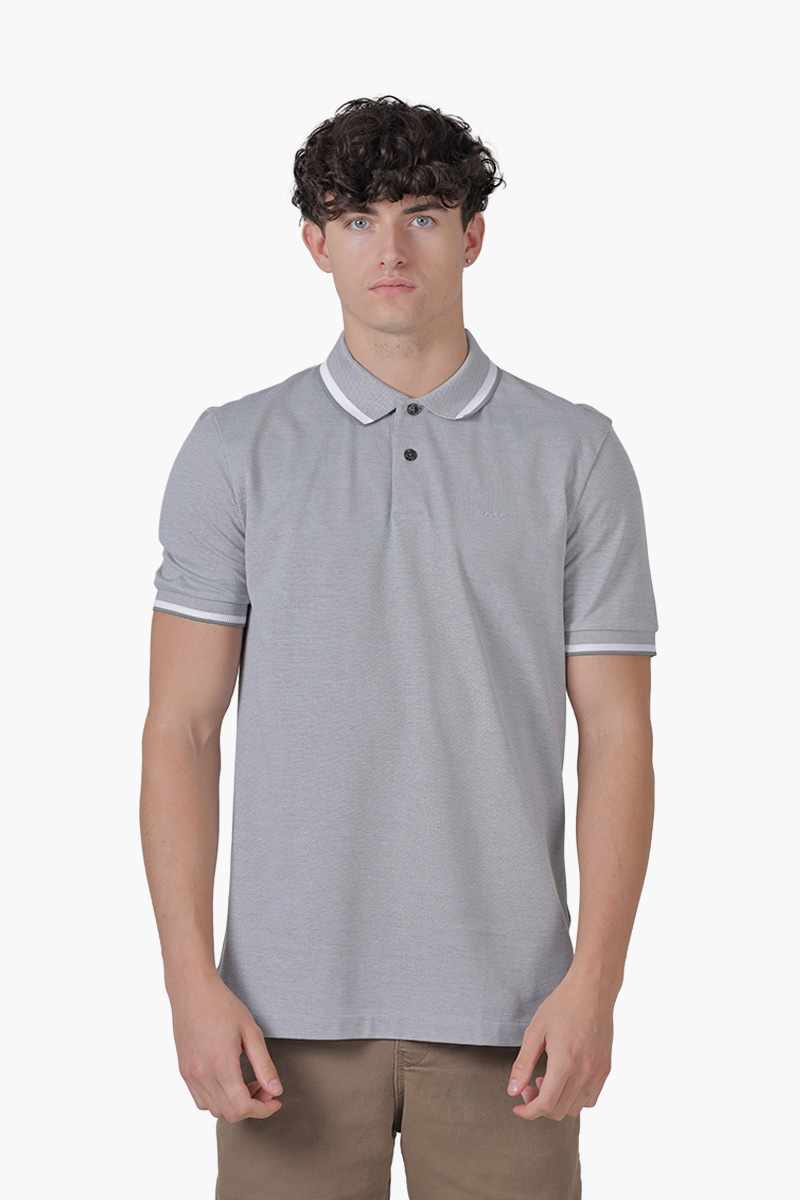 HUGO BOSS Men Parlay 183 Logo-Embroidered Polo Shirt in Light Grey Oxford Cotton Pique 0