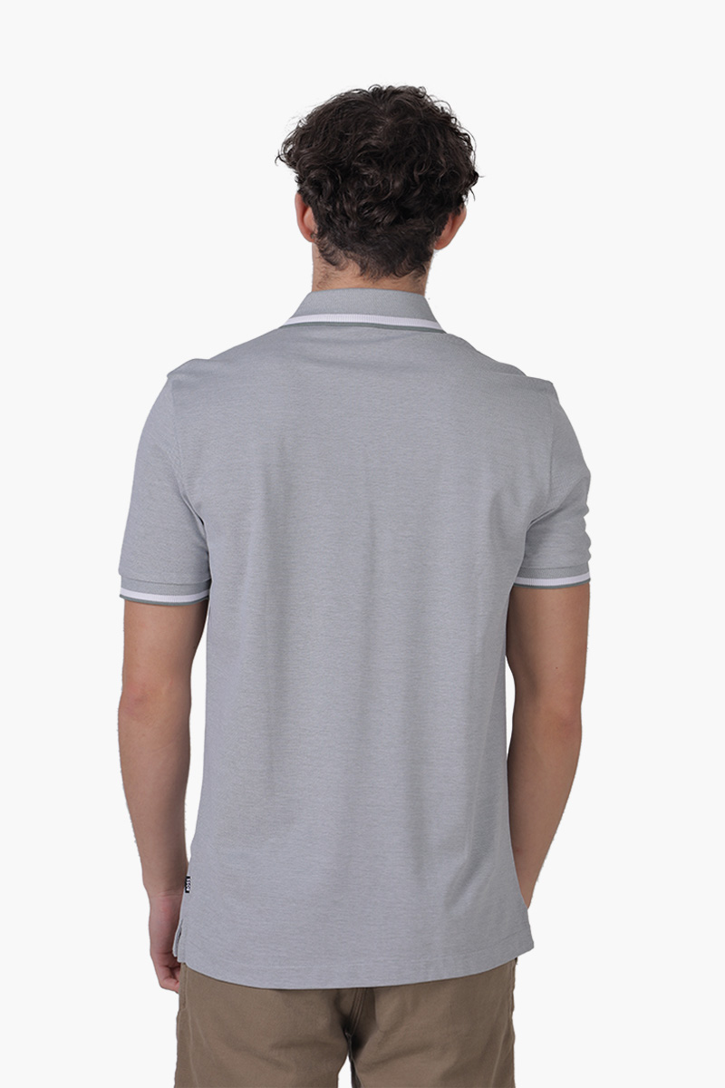 HUGO BOSS Men Parlay 183 Logo-Embroidered Polo Shirt in Light Grey Oxford Cotton Pique 1