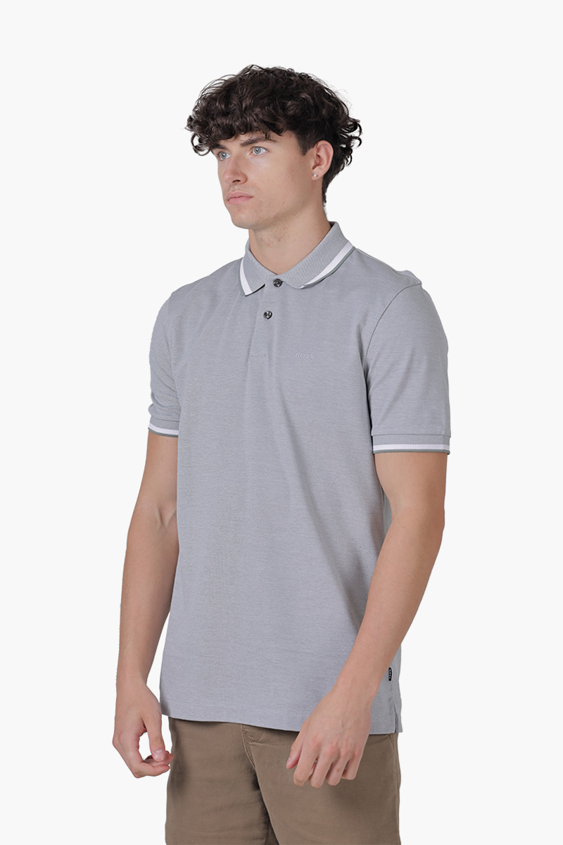 HUGO BOSS Men Parlay 183 Logo-Embroidered Polo Shirt in Light Grey Oxford Cotton Pique 2