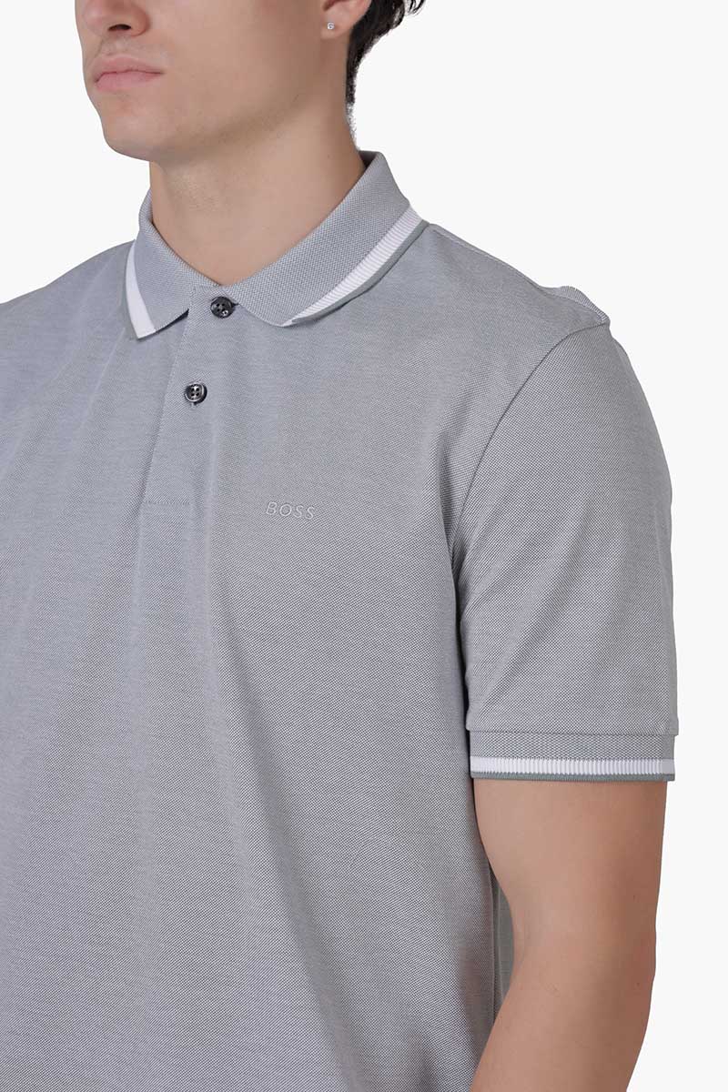 HUGO BOSS Men Parlay 183 Logo-Embroidered Polo Shirt in Light Grey Oxford Cotton Pique 3