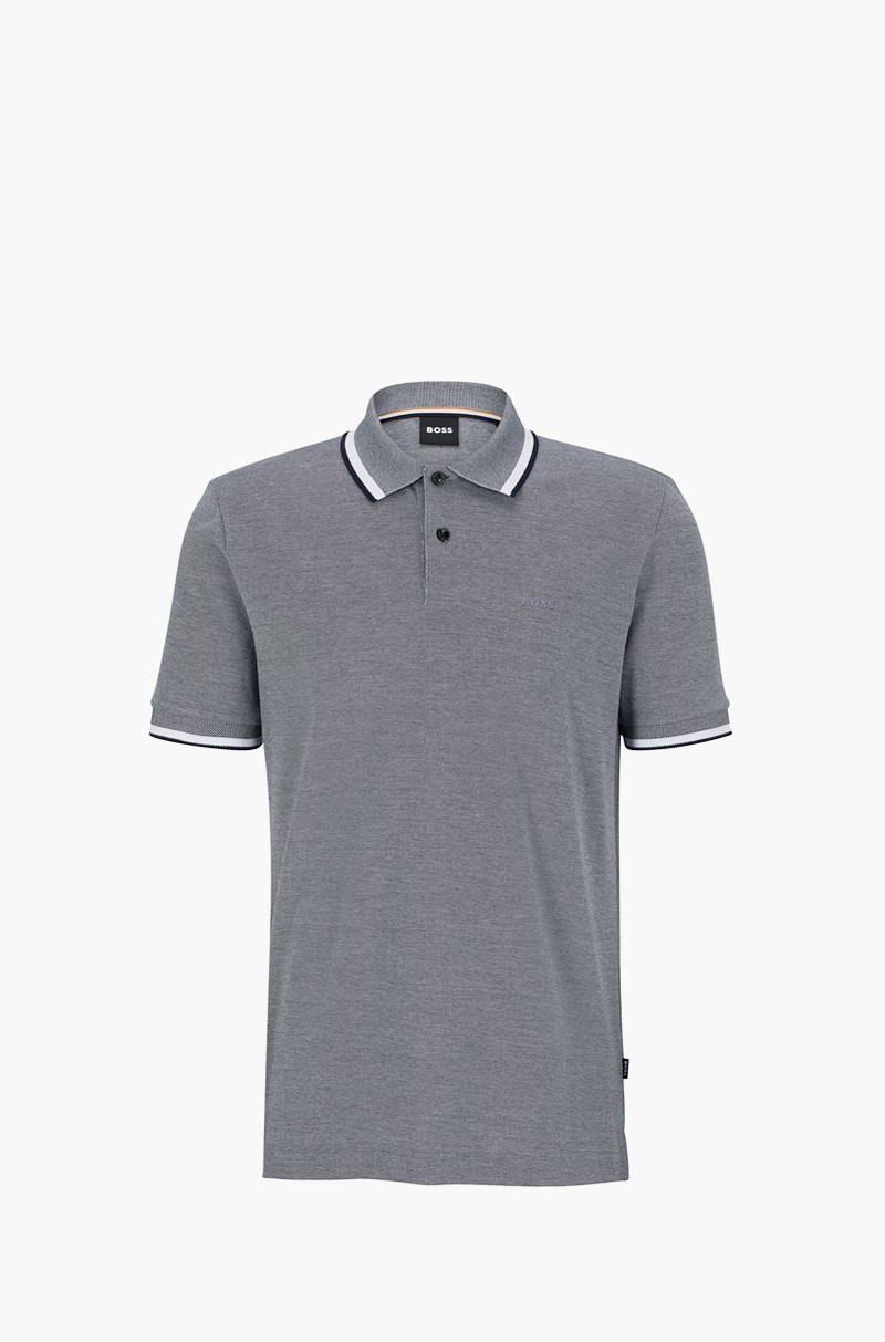 HUGO BOSS Men Parlay 183 Logo-Embroidered Polo Shirt in Dark Grey Oxford Cotton Pique 0