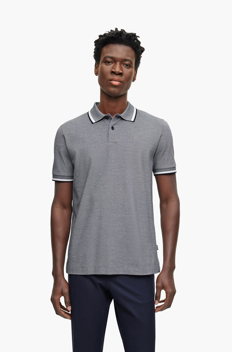 HUGO BOSS Men Parlay 183 Logo-Embroidered Polo Shirt in Dark Grey Oxford Cotton Pique 1