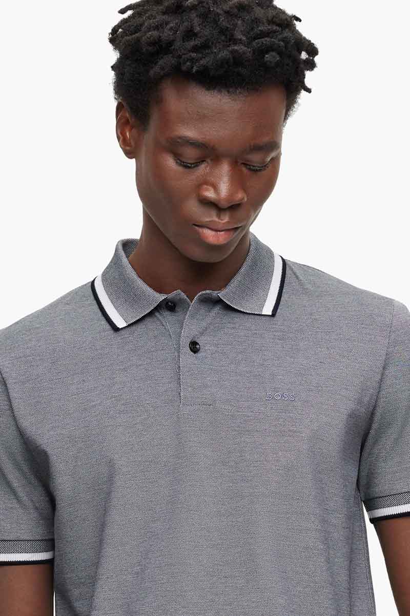 HUGO BOSS Men Parlay 183 Logo-Embroidered Polo Shirt in Dark Grey Oxford Cotton Pique 3