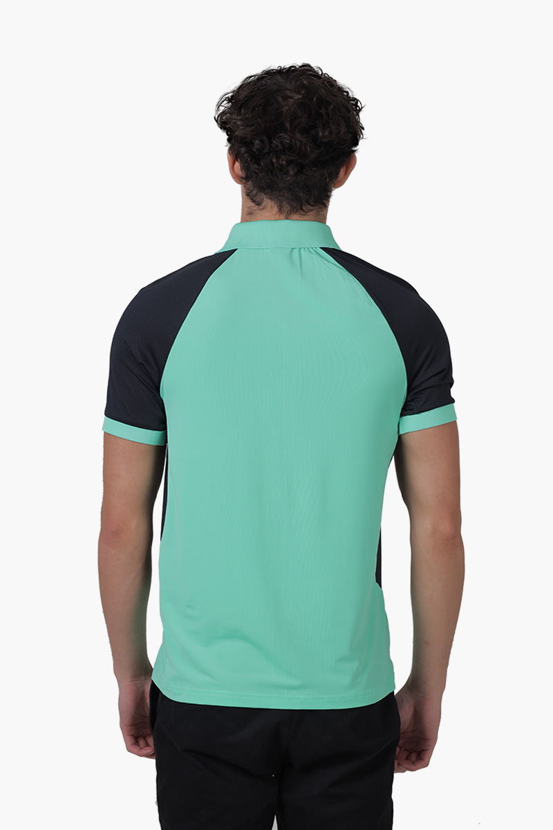 HUGO BOSS Men Pauletech Performance-Stretch Slim Fit Polo Shirt in Turquoise/Dark Blue with Colour-Blocking 1