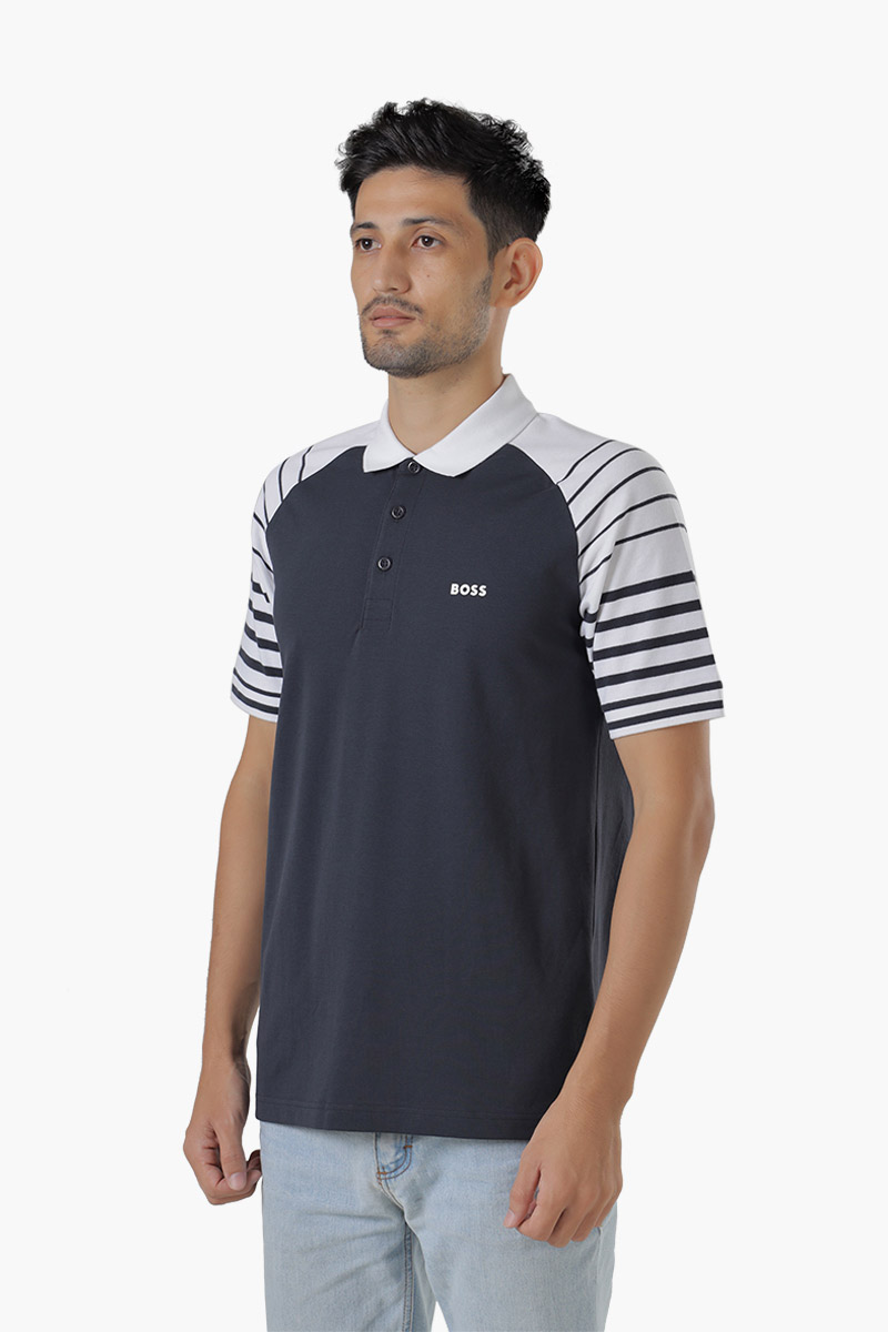HUGO BOSS Men Paule 3 Slim Fit Polo Shirt in Dark Blue Multicolor with Stripes on Sleeve 2