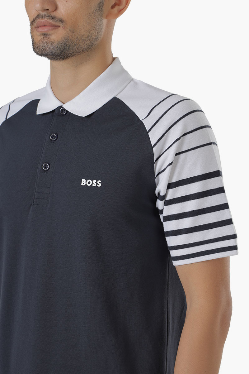 HUGO BOSS Men Paule 3 Slim Fit Polo Shirt in Dark Blue Multicolor with Stripes on Sleeve 3