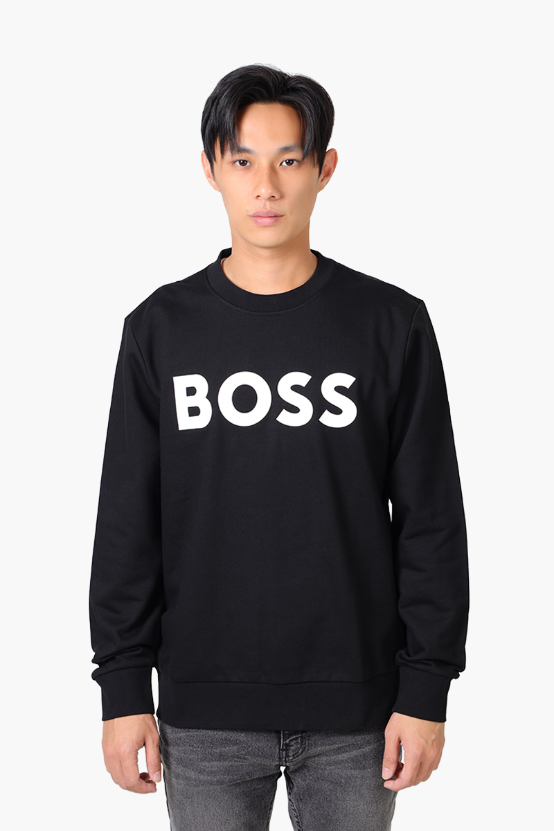 HUGO BOSS Men Soleri 2 Cotton Sweatshirt in Black with Rubber Print Logo 0