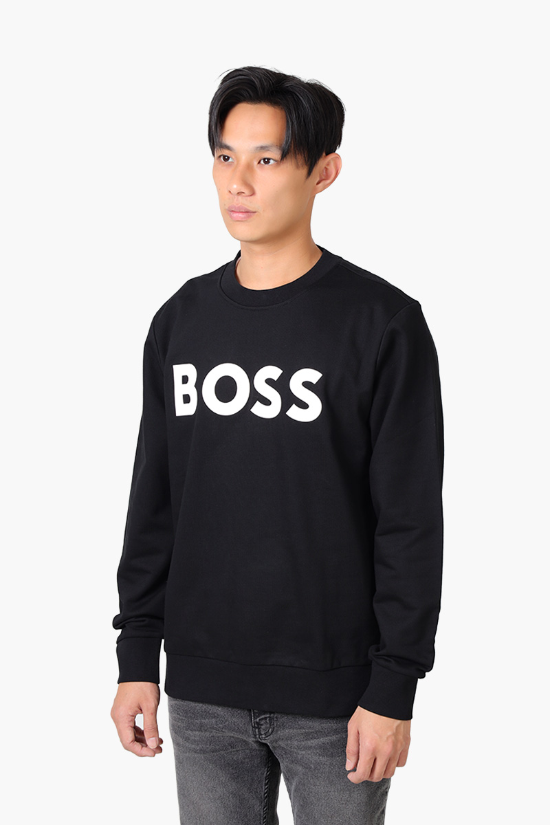 HUGO BOSS Men Soleri 2 Cotton Sweatshirt in Black with Rubber Print Logo 2