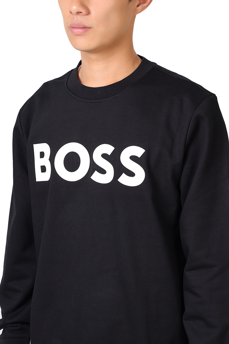 HUGO BOSS Men Soleri 2 Cotton Sweatshirt in Black with Rubber Print Logo 3