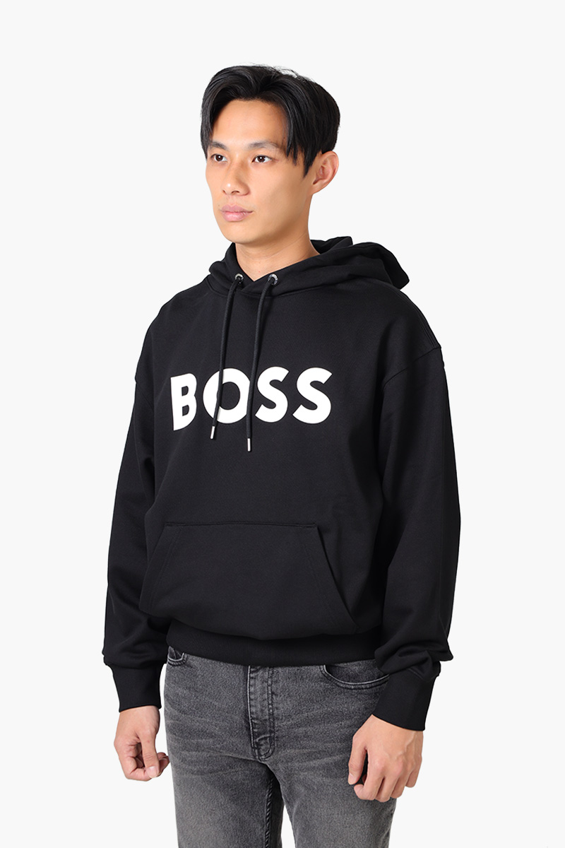 HUGO BOSS Men Sullivan 16 Cotton Terry Rubber Print Logo Sweatshirt in Black with Hoodie 2