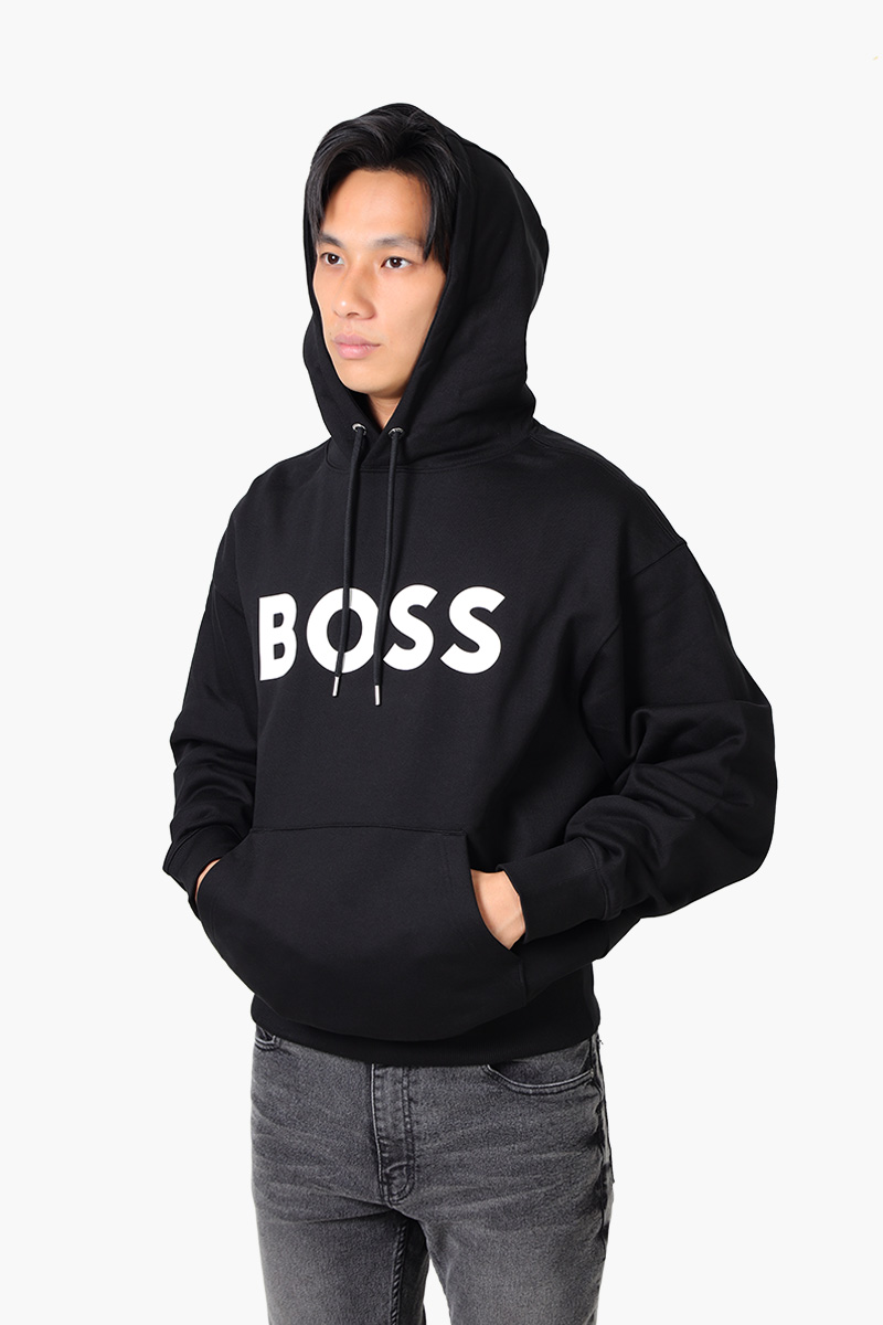 HUGO BOSS Men Sullivan 16 Cotton Terry Rubber Print Logo Sweatshirt in Black with Hoodie 3