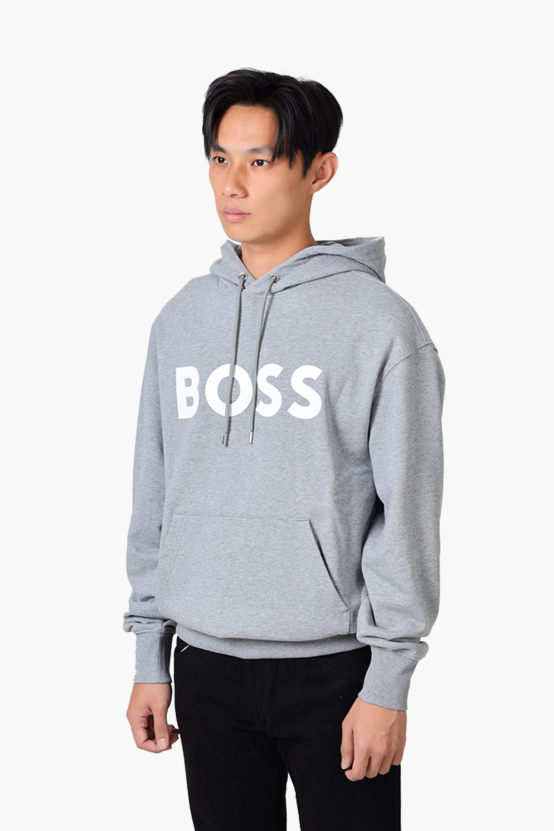 HUGO BOSS Men Sullivan 16 Cotton Terry Rubber Print Logo Sweatshirt in Silver with Hoodie 2