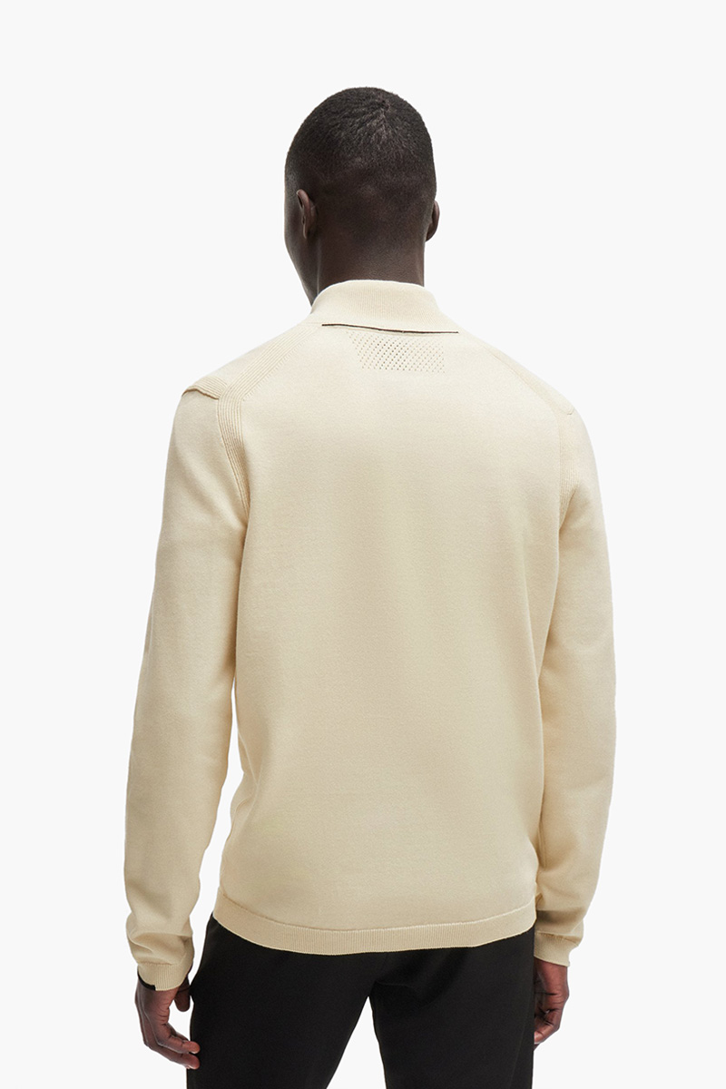 HUGO BOSS Men Ever X-QZ Cotton Blend Zip-Neck Sweater in Natural with Logo 2
