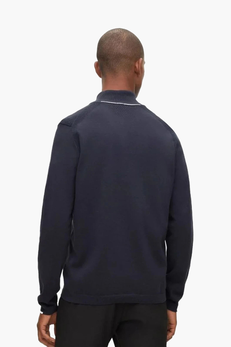 HUGO BOSS Men Ever X-QZ Cotton Blend Zip-Neck Sweater in Dark Blue with Logo 2