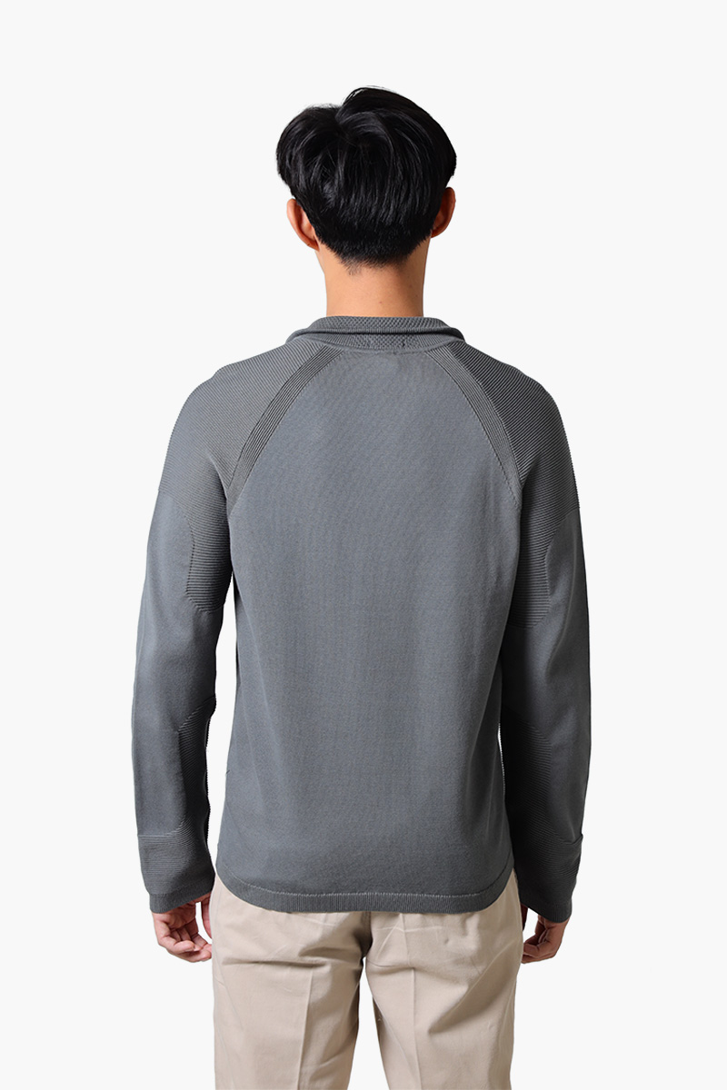 HUGO BOSS Men Perform X- QZ Cotton Blend Zip-Neck Sweater in Light Grey with Logo Detail 1