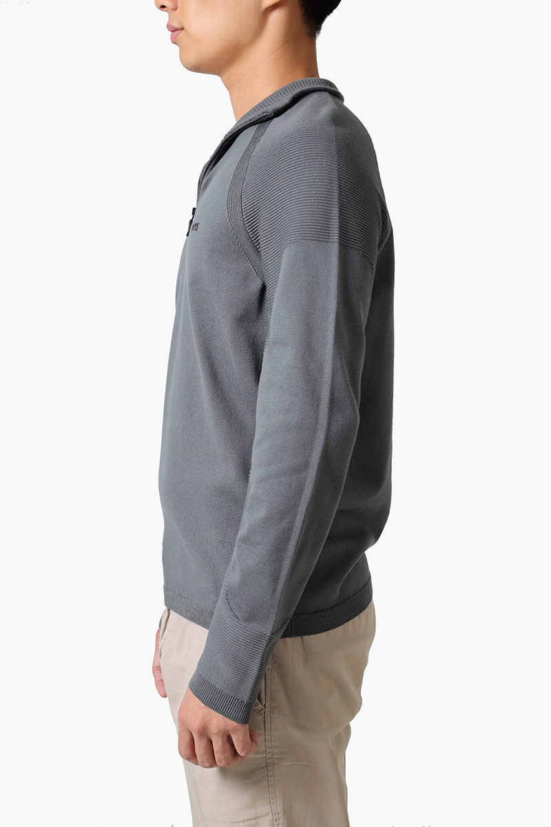 HUGO BOSS Men Perform X- QZ Cotton Blend Zip-Neck Sweater in Light Grey with Logo Detail 3