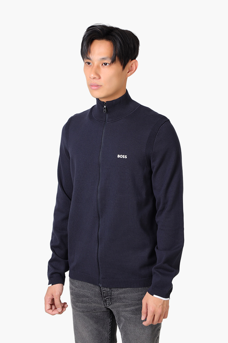 HUGO BOSS Men Ever-X FZ Cotton Blend Zip Up Cardigan in Dark Blue with Logo 2