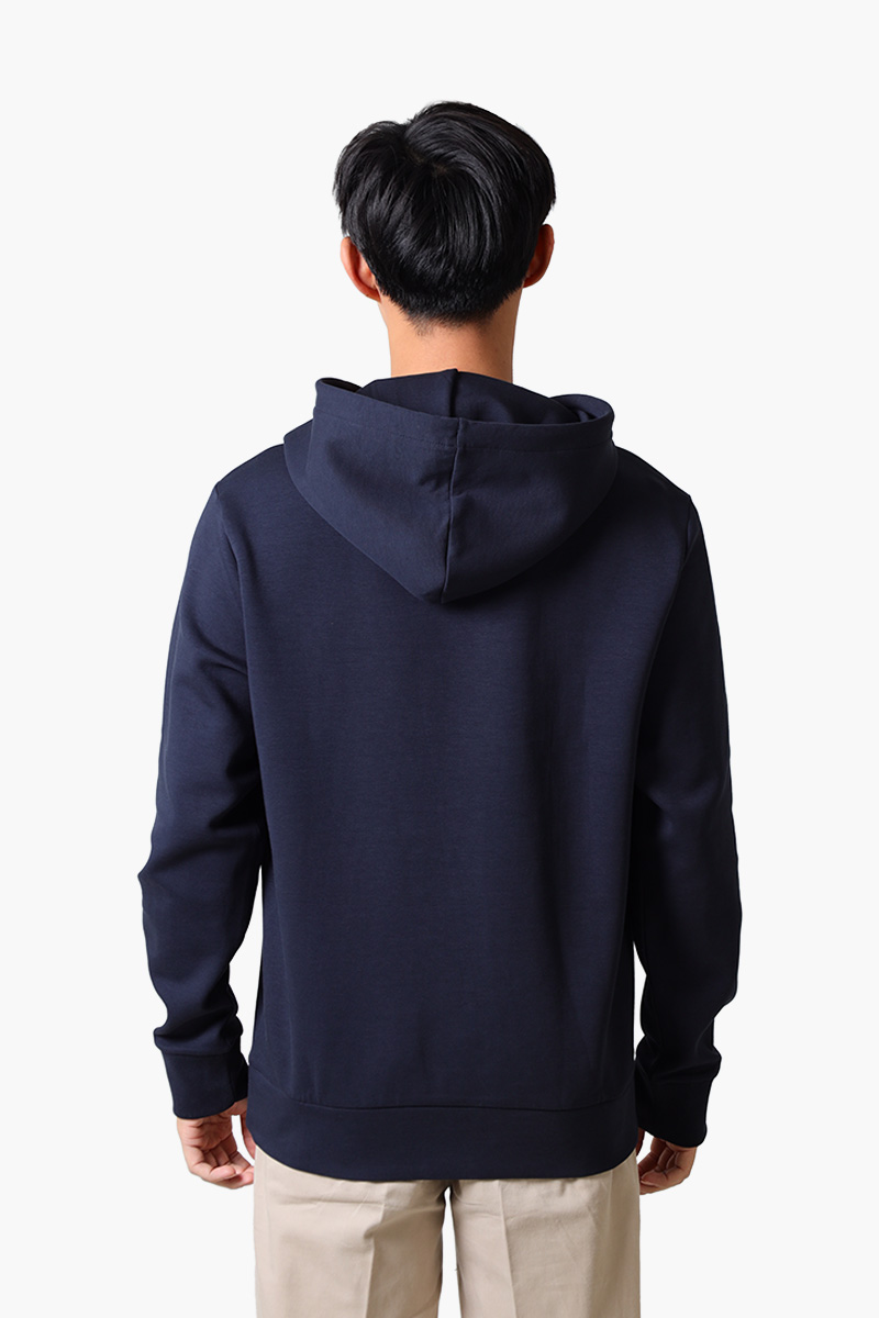 HUGO BOSS Men Soody Stretch-Cotton Sandwich Logo Sweatshirt in Navy Blue with Hoodie 1