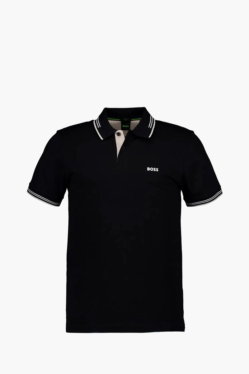 HUGO BOSS Men Paul Stretch Cotton Slim-Fit Polo Shirt in Black/Beige/White with Logo 0