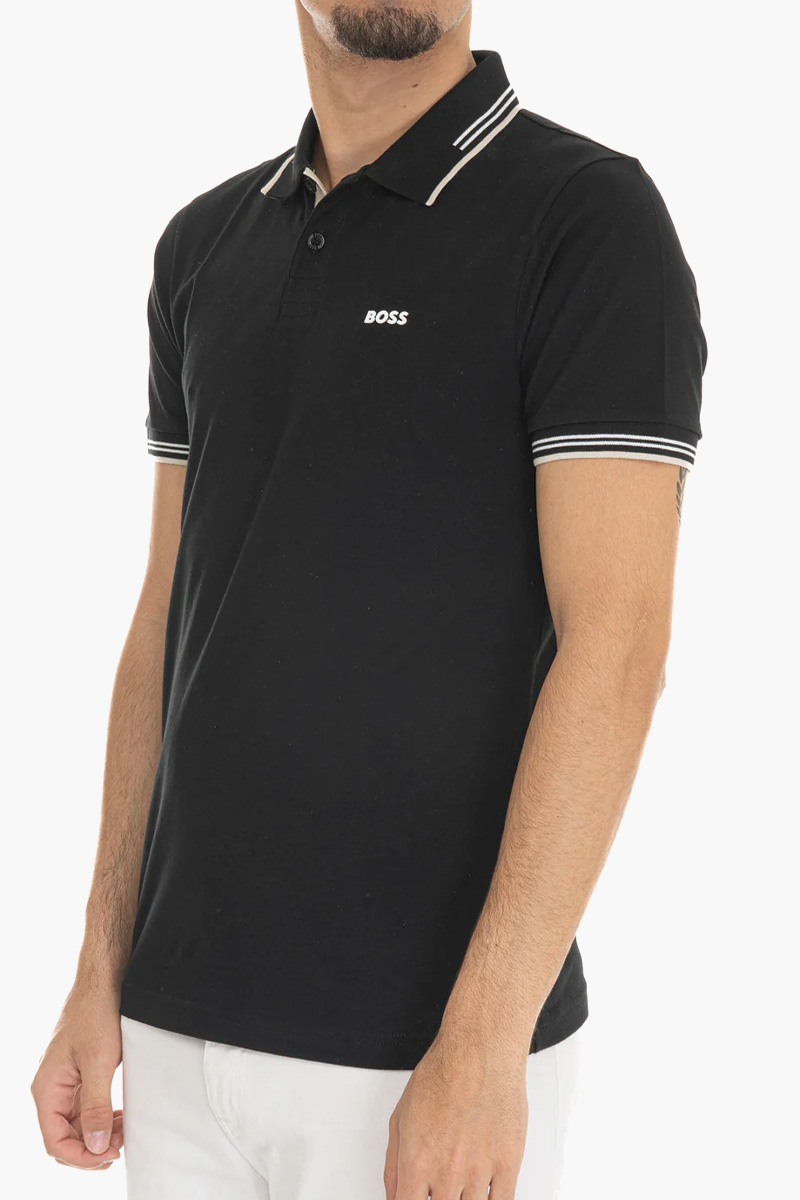 HUGO BOSS Men Paul Stretch Cotton Slim-Fit Polo Shirt in Black/Beige/White with Logo 1