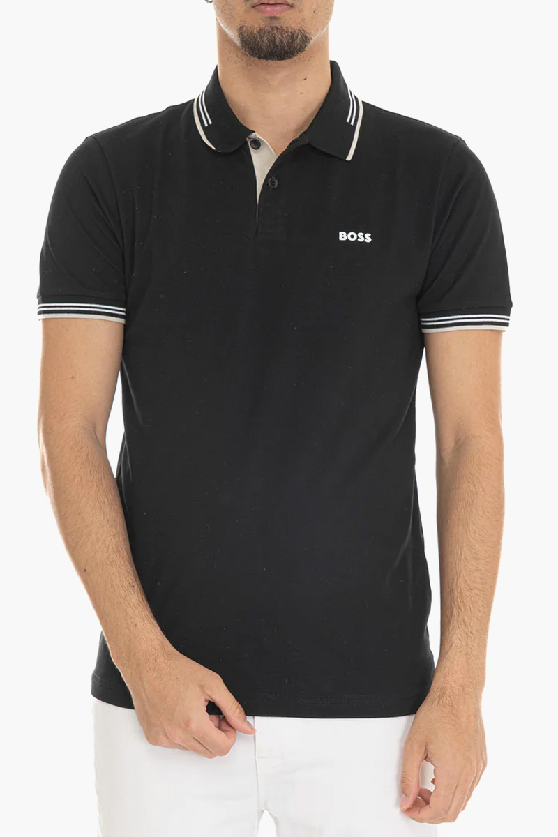 HUGO BOSS Men Paul Stretch Cotton Slim-Fit Polo Shirt in Black/Beige/White with Logo 3