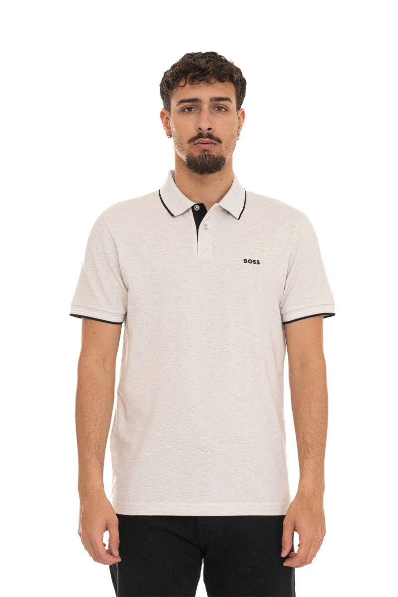 HUGO BOSS Men Paul Stretch Cotton Slim-Fit Polo Shirt in Light Grey/Black with Logo 1