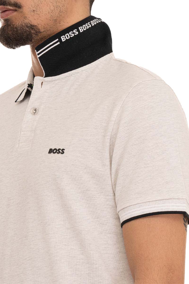 HUGO BOSS Men Paul Stretch Cotton Slim-Fit Polo Shirt in Light Grey/Black with Logo 3