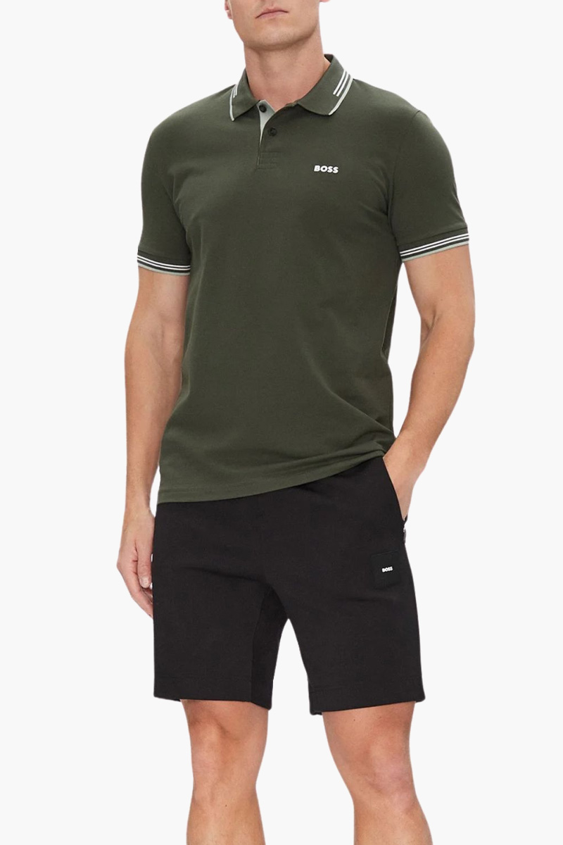 HUGO BOSS Men Paul Stretch Cotton Slim-Fit Polo Shirt in Green/Grey/White with Logo 3